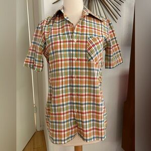 🍄 Vintage 60s Plaid Button Down Sz S